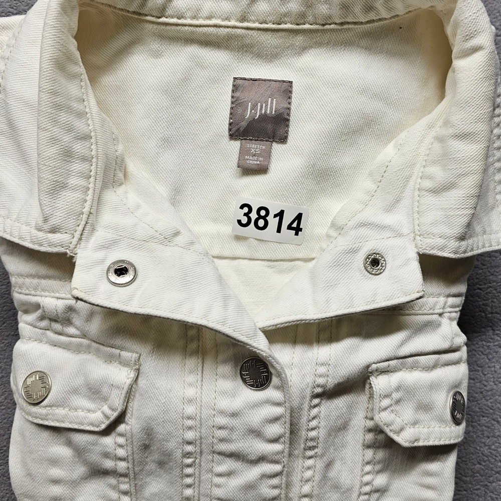 J. Jill Denim Jacket Womens XS Cream Stretch Cotton Button Front Trucker Coat - Picture 11 of 12